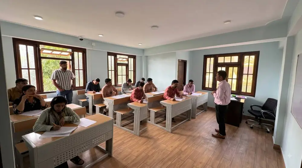 Students writing an on-campus examination at MIT University Sikkim