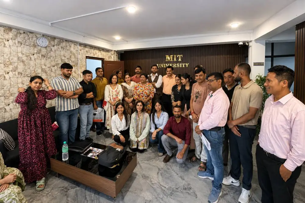Team at the university reception – MIT University Sikkim